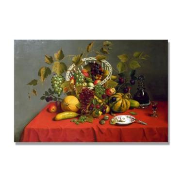 Imagem de Arte em tela vintage de frutas mortas, pintura clássica de cozinha country, decoração de parede de casa de fazenda quente para sala de jantar e cozinha. C15. 30x45cm-11,8x17,7 pol. Somente tela