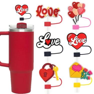 Imagem de Capa de canudo reutilizável para Stanley Cup 30 1,134 g, design de envelope de balão de coração de amor de silicone 10 mm 1 cm capas de palha fofas para decoração de copos de festa dos namorados