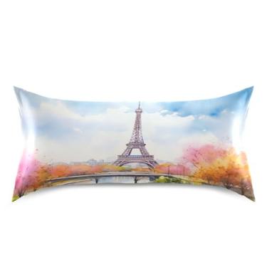 Imagem de xigua Capa de almofada de cetim francês com pintura em aquarela para cabelo e pele, lavável à máquina, antiderrapante, refrescante, fronha de cama king size com fecho de envelope, 50,8 cm x 101,6 cm