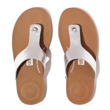 Imagem de FitFlop Sandálias femininas de couro metálico Iqushion, Prata, 35