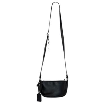 Imagem de Bolsa Transversal Feminina Carina Couro Legítimo Premium Compacta com Alça Regulável e Fecho em Zíper – Elegante, Leve e Versátil para Uso Diário (Preta)