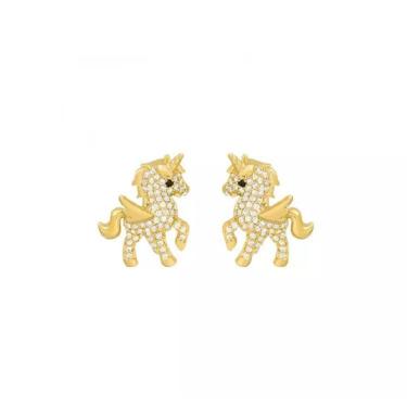 Imagem de Brinco Dourado Unicórnio Brilhante Detalhes Strass H8969