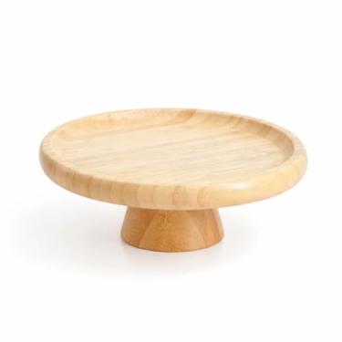 Imagem de Suporte para Bolo em Bambu Natural com Pé 20cm x 7cm – Prato Elegante para Doces e Bolos