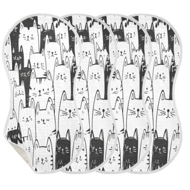 Imagem de STAYTOP 4 peças de panos fofos para arrotos de gato de desenho animado - panos para arrotar para bebês meninos meninas e toalha de recém-nascido, panos grandes absorventes para arrotar