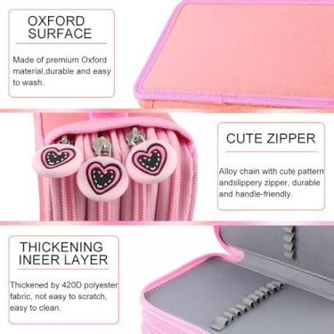 Imagem de Generic Bolsa Porta-Lápis Rosa de Grande Capacidade para Estudantes Artistas Com Alça para Material Cosmético de Escritório Escolar Organizador de Lápis Multicamadas Oxford, Slot de 72 Contagens