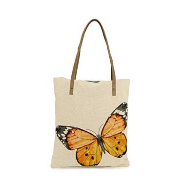 Imagem de COTT N CURLS Bolsa feminina de lona borboleta monarca - 66 x 38 bolsas de borboleta para mulheres, estampa colorida, lona e couro, bolsas de primavera, presentes de primavera para mãe, irmã, amiga