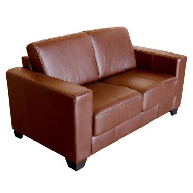 Imagem de Sofá 2 Lugares Sala de Estar 155cm Estocolmo Couro Caramelo - Gran Belo