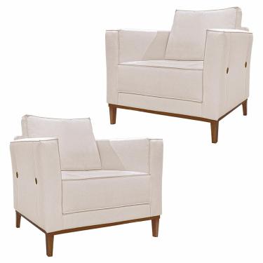 Imagem de Kit 2 Poltronas Decorativas Pés em Madeira Tarantino Linho Pérola - Gran Belo