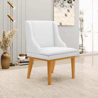 Imagem de Kit 2 Poltronas Decorativas Base Fixa de Madeira Firenze PU Branco Fosco/Castanho - Gran Belo