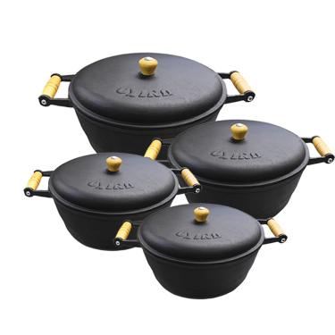 Imagem de Jogo 4 Panela Caçarola Ferro Alça de Madeira Com Tampa Nº 4