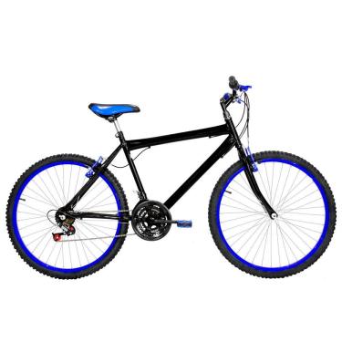 Imagem de Bicicleta Masculina Aro 26 Mtb Alumínio Colorido 18 Marchas Cor Preta E Azul