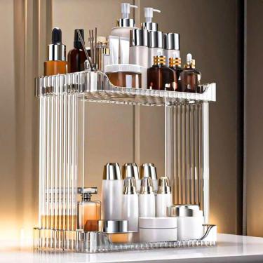 Imagem de Organizador Prateleira Dupla Retangular Multiuso Banheiro Cozinha Escritório Em Acrílico Premium