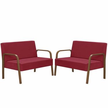 Imagem de Kit 2 Poltrona 2 Lugares Luna Braço Madeira D Salla Vermelho.