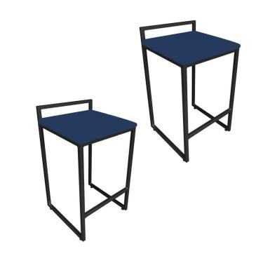 Imagem de Conjunto 02 Banquetas Pietra Suede Azul Marinho