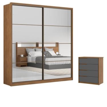 Imagem de Jogo De Quarto Roupeiro Com 2 Espelhos E Comoda Valencia Amendola Grafito