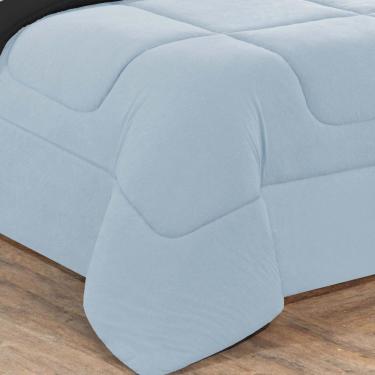 Imagem de Kit Edredom + Jogo De Lençol Malha 100% Algodão Gran Moratta 7 Peças Casal - Azul Bebê-preto