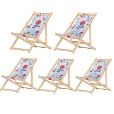 Imagem de Kit 5 Cadeira Madeira Espreguiçadeira Dobrável Sb-cinza Floral