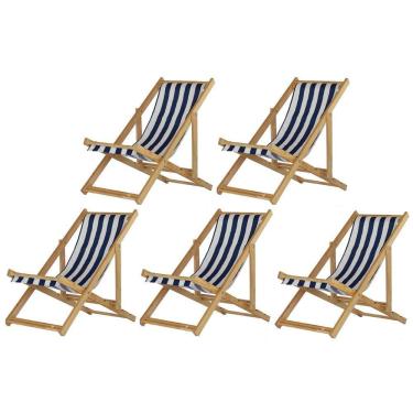 Imagem de Kit 5 Cadeira Madeira Espreguiçadeira Dobrável Sb-list Azul-branco