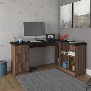 Imagem de Escrivaninha Em L 3 Gavetas Alabama Preto Ipê