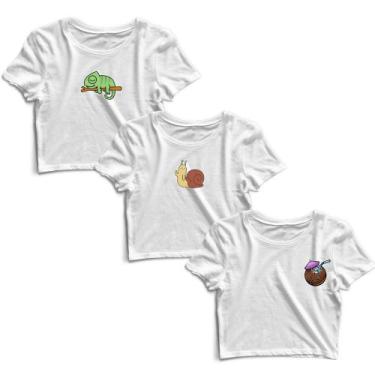 Imagem de Kit 3 Blusas Cropped Tshirt Camiseta Feminina Blusinha - Goup Supply, 