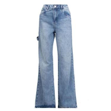 Imagem de Calça Jeans Feminina Sawary Wide Leg Estonado Azul, Azul, 46