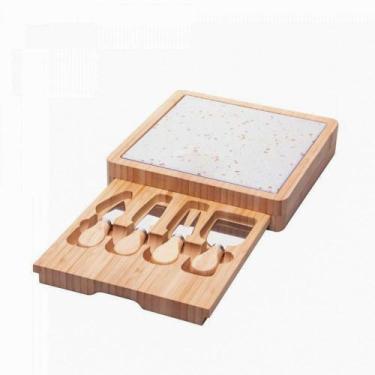 Imagem de Jogo 6 Peças para Queijo com Bandeja de Bambu e Tábua Terrazo Lyor 23c