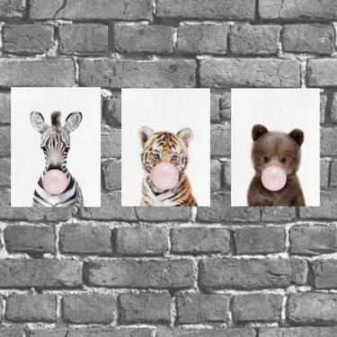 Imagem de Kit 3 Placas Decorativas Bichos Chiclete 18X27Cm