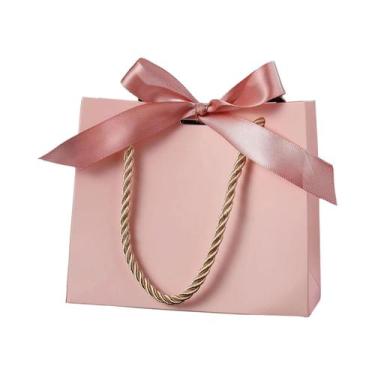 Imagem de Sacolas De Presente Kraft Rosa Com Alça Dourada 20pcs Sacolas De Papel