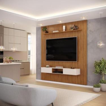 Imagem de Painel com Bancada para TV até 75 Polegadas Ripado DJ Móveis Trento 22