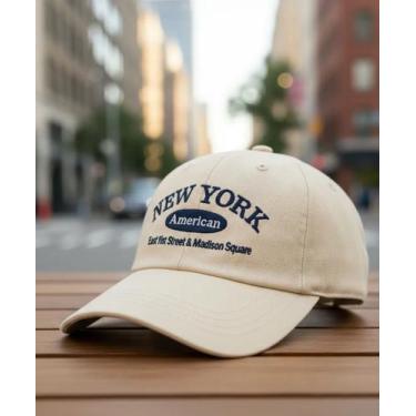 Imagem de Boné NY New York Beisebol American Aba Curva Unissex Bordado, Bege