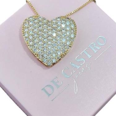 Imagem de Colar Corrente Pedra Zirconia Coração Presente Semijoia - De Castro Jo