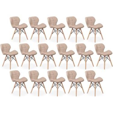 Imagem de Kit 16 Cadeiras de Jantar Charles Eames Slim Wood Estofada - Nude - Ma