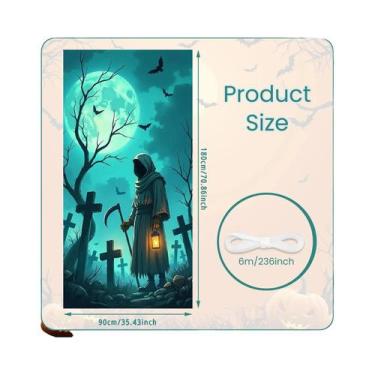 Imagem de Banner De Porta De Halloween 72x35 Polegadas Poliéster Fantasma Hospit