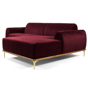 Imagem de Sofá 350cm 6 Lugares Chaise Direito Pés Gold B-278 Marsala