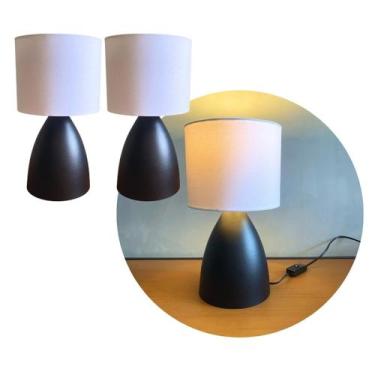 Imagem de Kit 2 luminária abajur de Mesa Bojudo Preto alumínio bivolt Com Cúpula