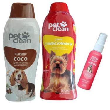 Imagem de Kit Banho PetClean Shampoo Coco + Condicionador + Perfume Cães Gato Ba