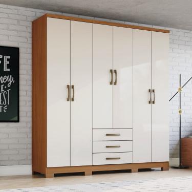 Imagem de Guarda Roupa Solteiro 6 Portas 3 Gavetas Caju Cinamomo/Off White