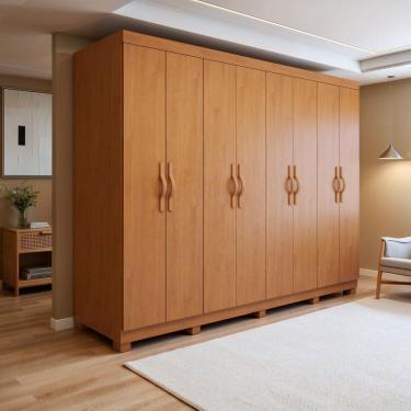 Imagem de Guarda-roupa Casal 8 Portas 6 Gavetas com Pés 100% Mdf Serenata Amêndoa Clean
