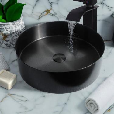 Imagem de Cuba Redonda de Aço Inox para Banheiro Preto