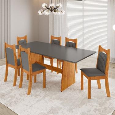 Imagem de Conjunto Sala de Jantar 6 Lugares Retangular Tampo de Mdp Riviera Mel/Cinza