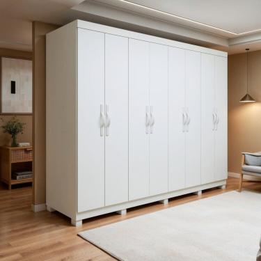 Imagem de Guarda-roupa Casal 8 Portas 6 Gavetas com Pés Mdf Serenata Branco