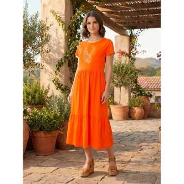Imagem de Vestido Midi Três Marias Feminino Aveloz Estampa Alce Laranja-Feminino