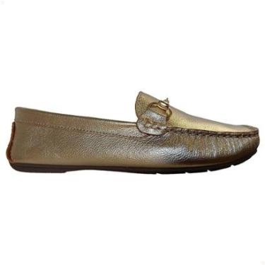 Imagem de Sapato Mocassim Feminino Couro Legítimo Conforto Ouro Branco-Feminino