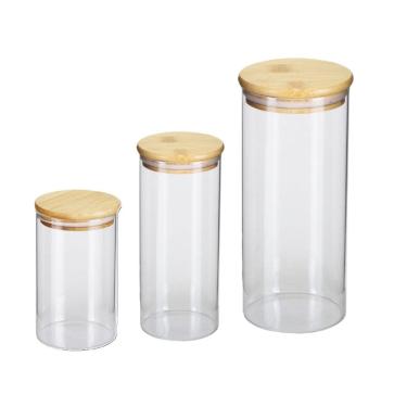 Imagem de Jogo de 3 Potes Herméticos de Vidro Tampa de Bambu Oikos