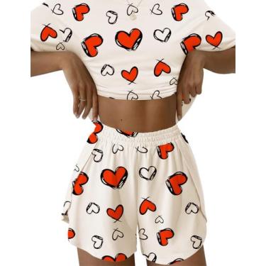 Imagem de Conjunto de pijama feminino Kistore, manga curta, branco, vermelho, co