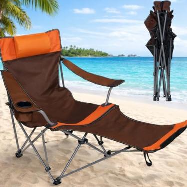 Imagem de MCCKLE Cadeira de acampamento com apoio de cabeça para os pés e bolsa de armazenamento, cadeira de acampamento reclinável dobrável portátil com descanso para os pés para adultos, acampamento, praia,
