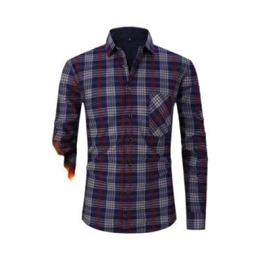 Imagem de Camisa Xadrez Masculina plus Size De Manga Longa Com Forro De Lã Quent