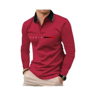 Imagem de Camisa Polo Casual Masculina De Manga Longa Confortável Com Padrão De 