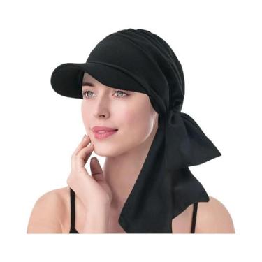 Imagem de Boné De Beisebol Feminino Com Viseira E Lenço Turbante De Cor Sólida P