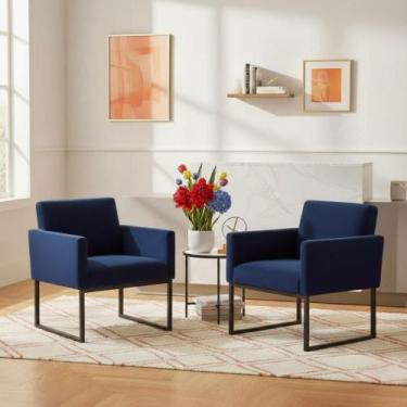 Imagem de Kit 2 Poltronas Reforçada Para Recepção Base Metálica Preto - Móveis M